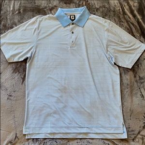 Men’s blue and white striped FootJoy polo, Size L